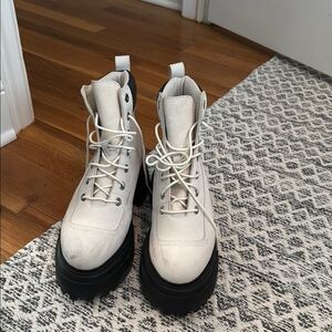 Timberland Cream and Black Platform Combat Boots